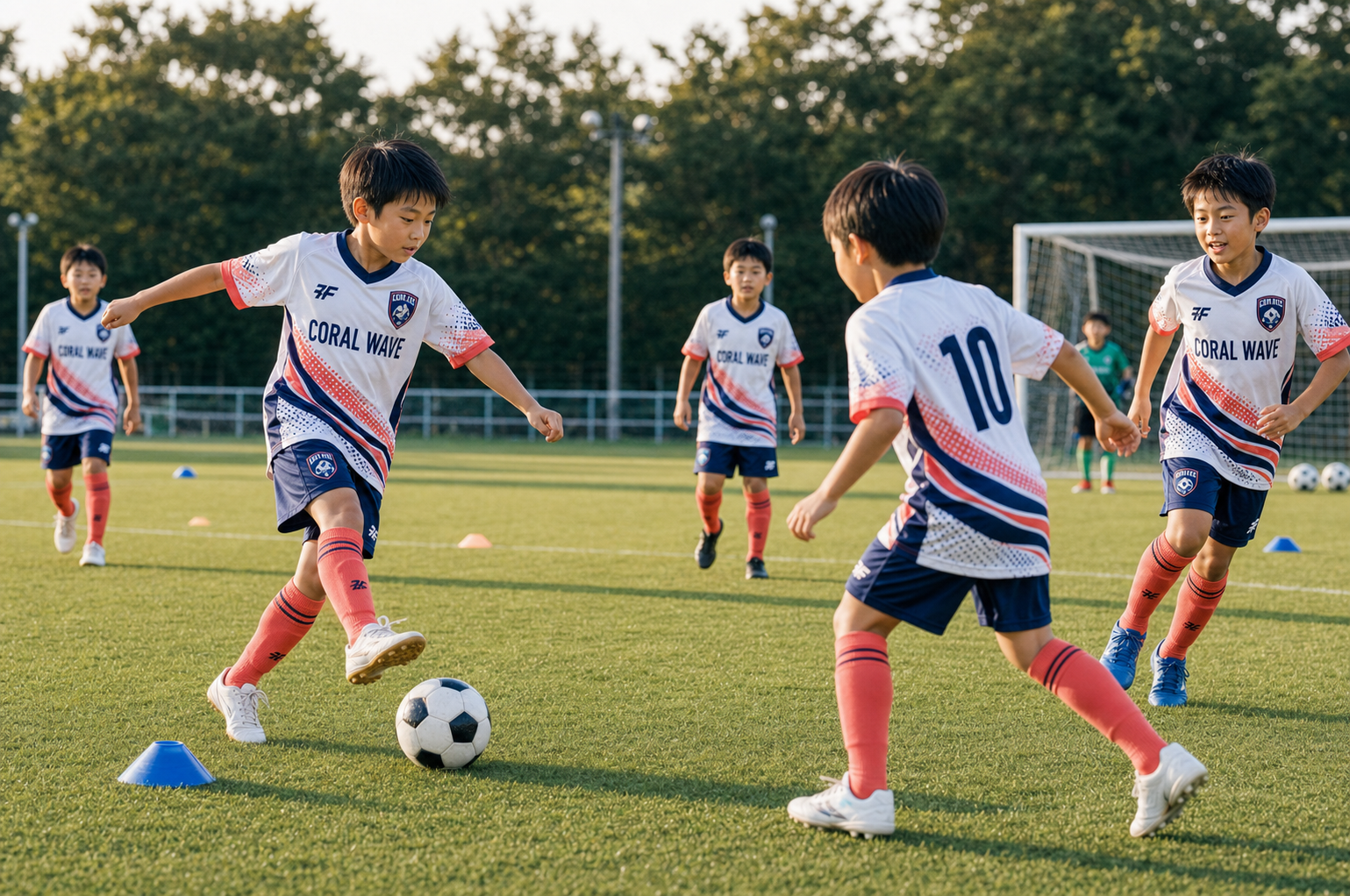 ジュニアサッカーチームが練習するイメージ